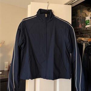 Aritzia Navy Bomber Jacket with White Stripes